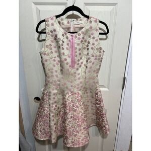 Floral‎ Jacquard Fit and Flare Dress Sleeveless Pink Party Med Vintage